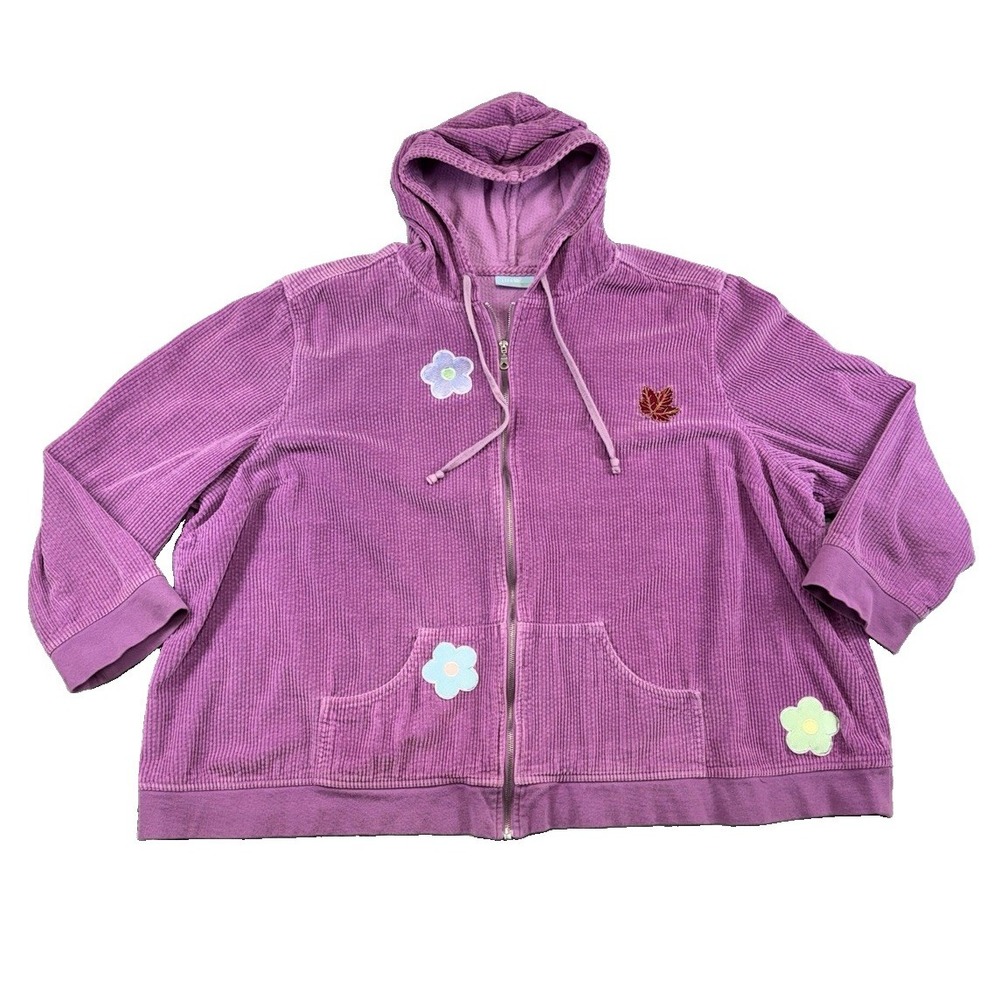 Liz & Me Plus Size Purple Corduroy Zip Up Sweater Sz 4x DIY Patchwork Boho Fall
